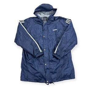 Vintage 90s Adidas Jacket Men's Large Navy Blue White Trefoil Big Logo‎ Hooded
